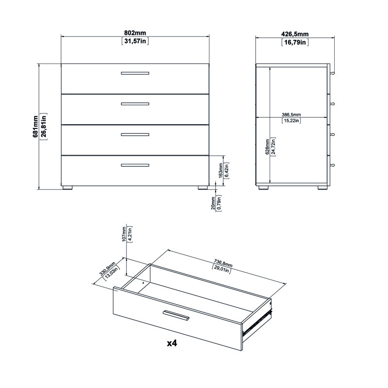 Gianna 4 Drawer 31.57'' W Dresser, White