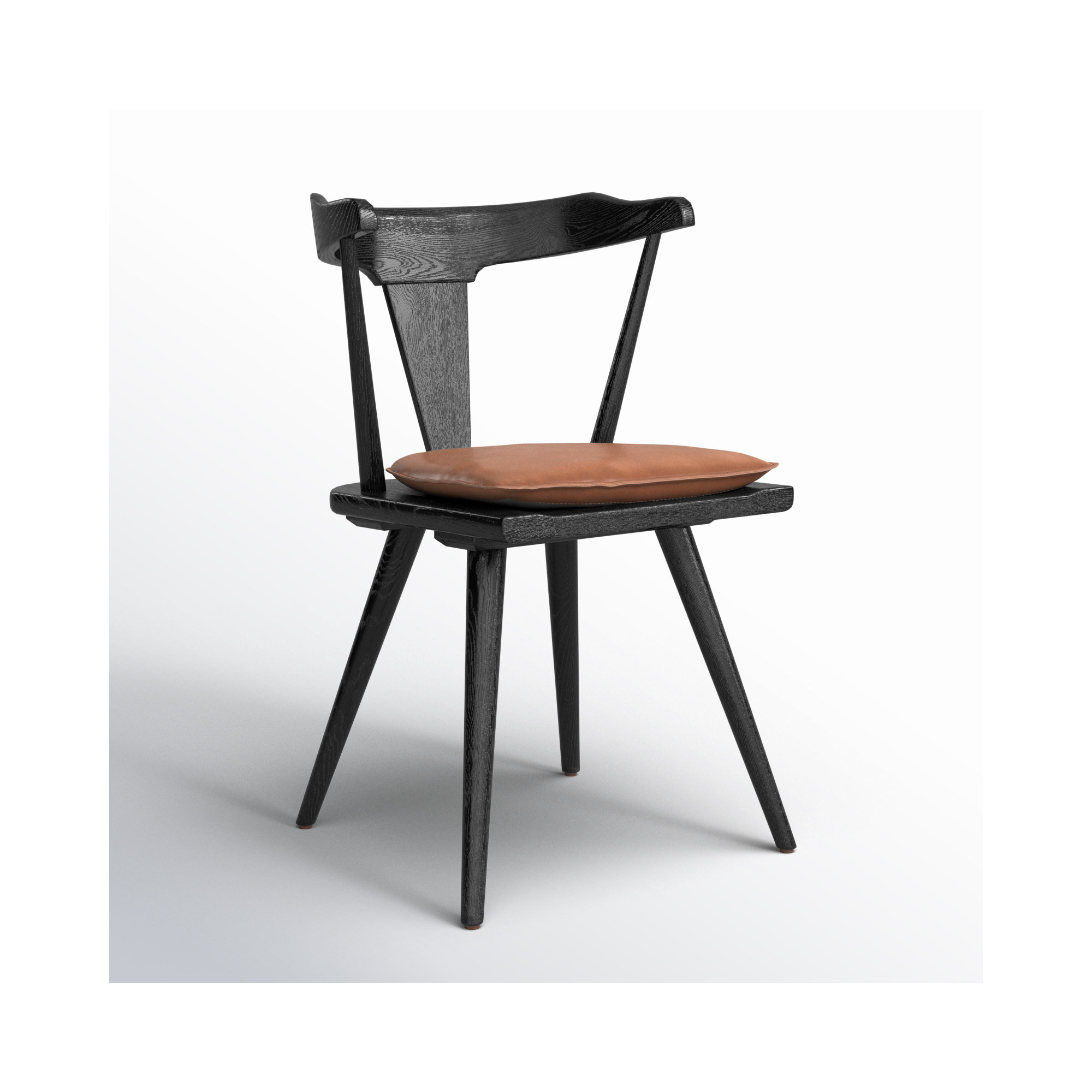 Lodi Dining Chair With Cushion, Black Oak, Whiskey Saddle