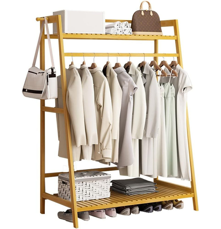 Tablette pour vêtements en bambou - Organisateur de vêtements multifonctionnel, Naturel