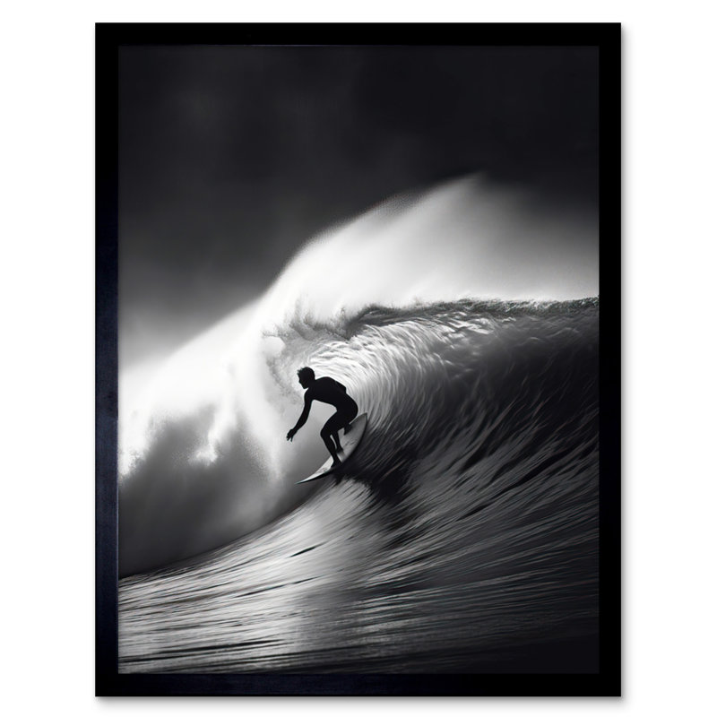 Hagood Surfer Riding A Big Wave Black And White Photo - Single Picture Frame Print