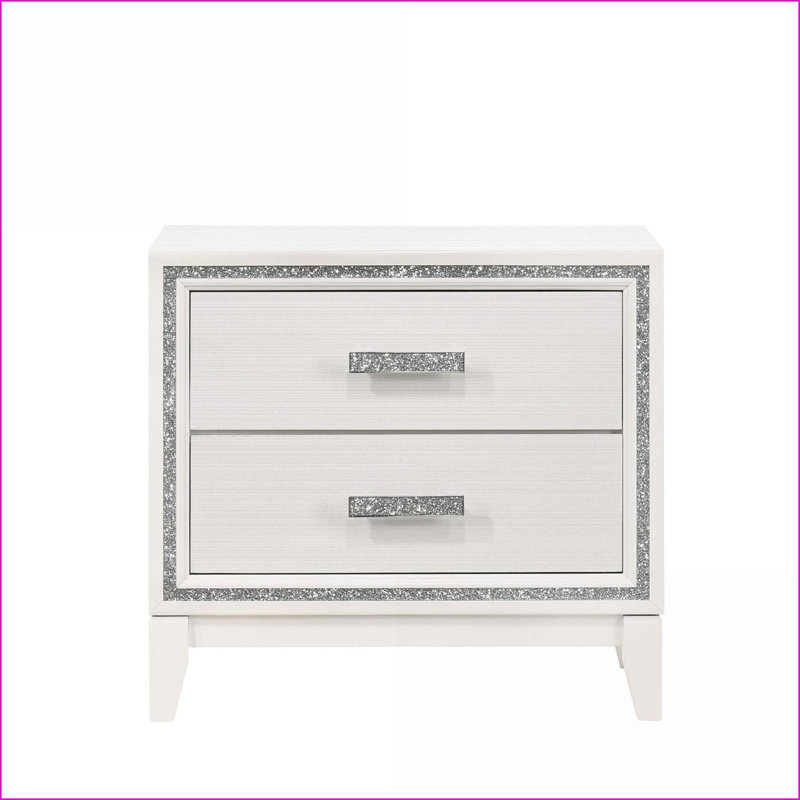 Table de chevet moderne blanche avec 2 tiroirs Garniture argentée