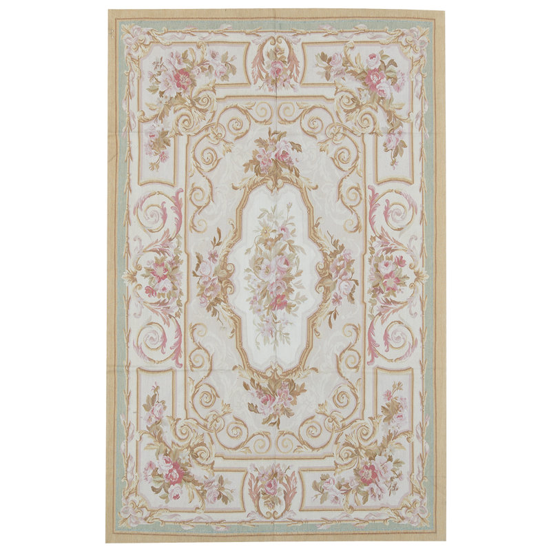 Tapis beige et ivoire noué à la main de haute qualité