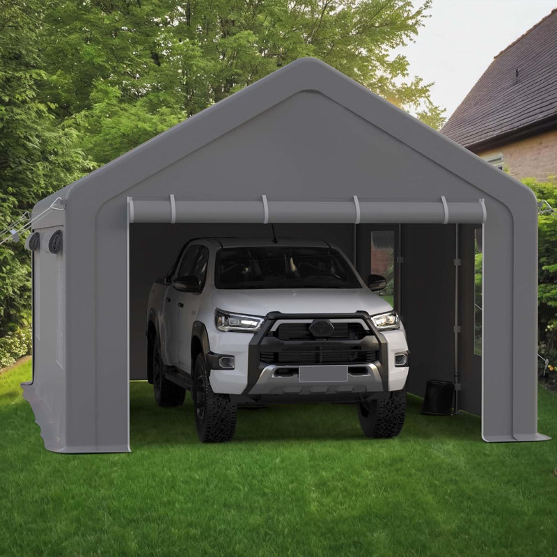 Abri d'auto robuste 13 x 20 pi avec 2 portes et fenêtres à enroulement, abri de garage portatif imperméable et résistant aux rayons UV