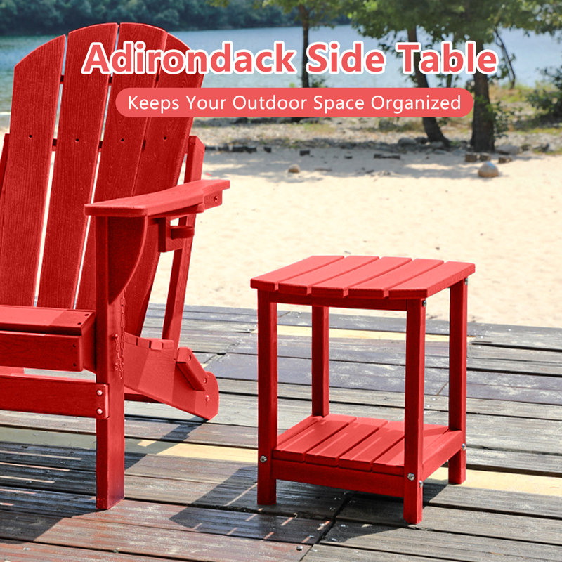Adirondack Outdoor HDPE Patio Side Table–Weather-Resistant Poly Lumber End Table for Deck, Garden, or Poolside, Red