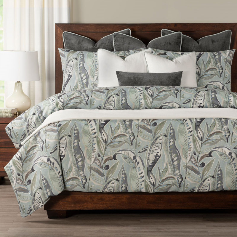 Tropical Print Duvet Cover & Insert Set, King Duvet Cover + 2 King Shams, Blue/Gray