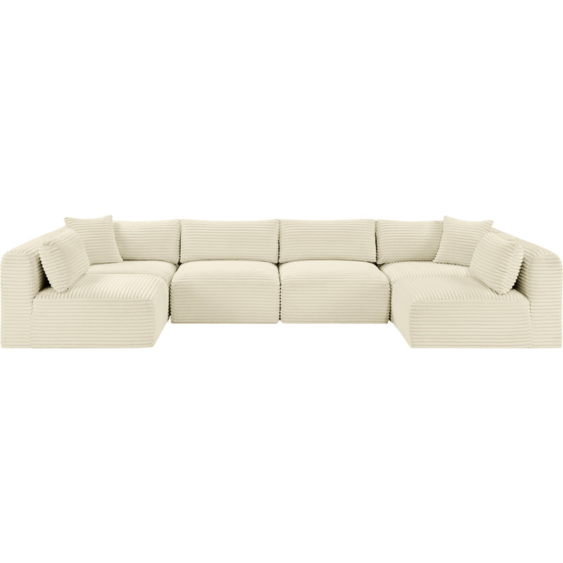 Canapé modulaire Carmean, Velours côtelé texturé crème, 4 sans accoudoirs, 2 en coin