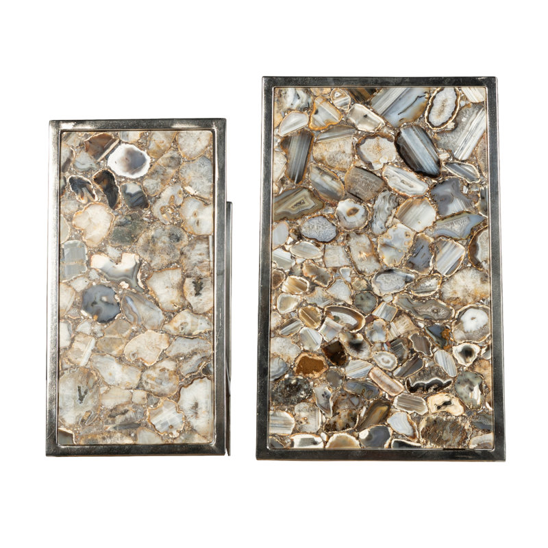Ensemble de 2 tables gigognes rectangulaires en agate avec base en nickel