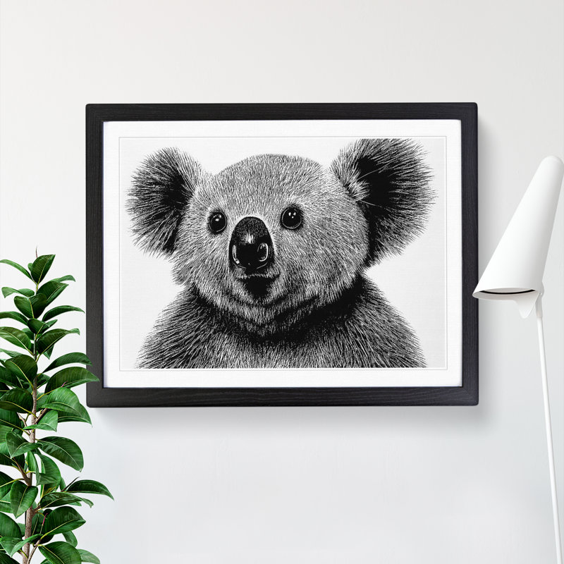 Monochrome Koala Bear Vol.5 - Framed Print, Black Framed, 25cm H x 34cm W x 2cm D