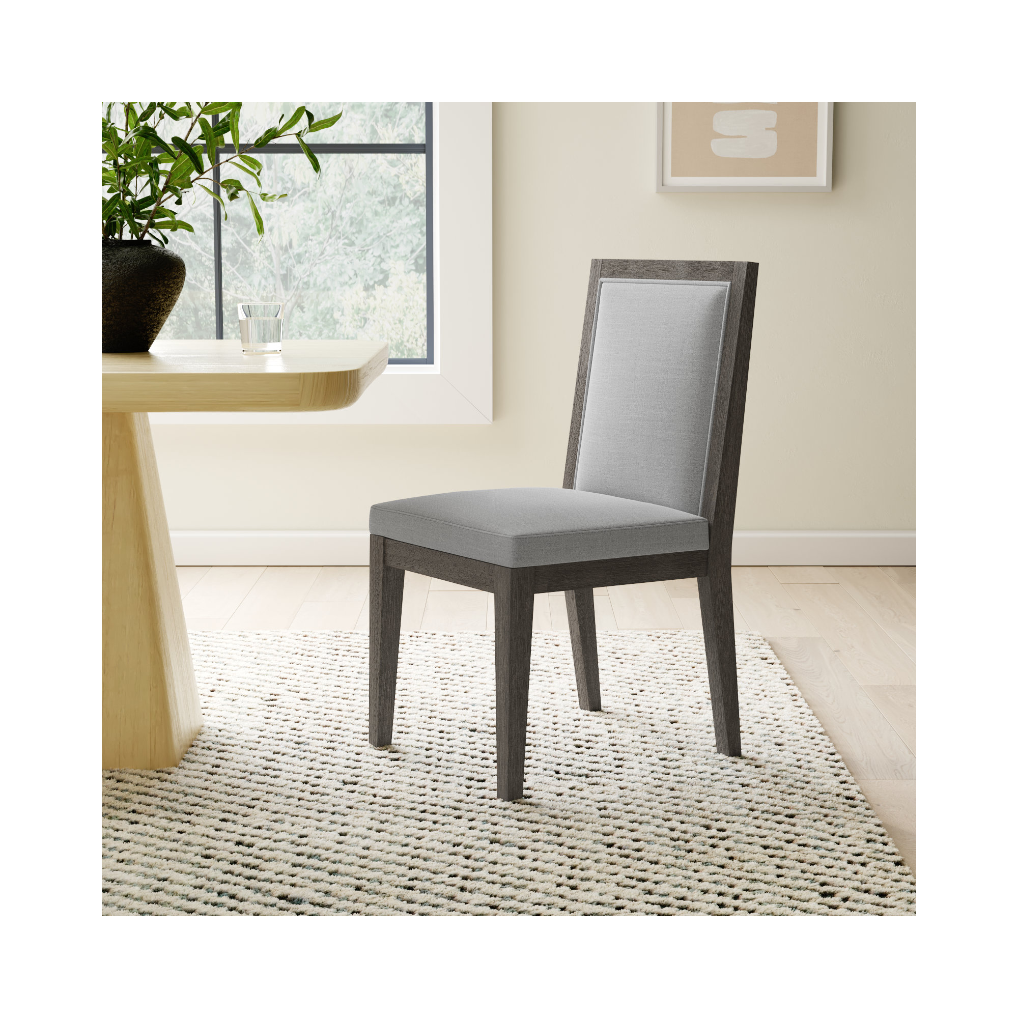 Meria Upholstered Side Chair in French Roast, Gray Linen Blend
