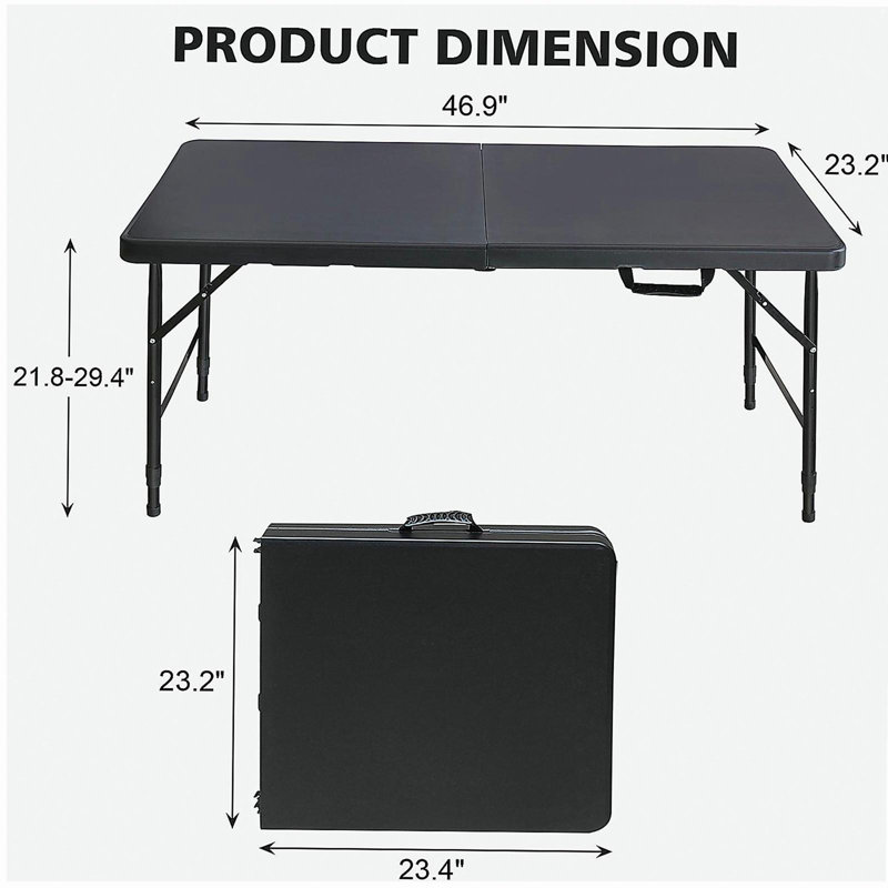 Table de fête de pique-nique pliante et multifonctionnelle noire de 4 pi, 1 pièce par boîte