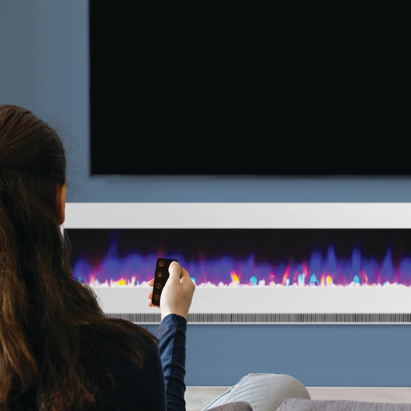 White Wall-Mount Electric Fireplace with Multi-Color Flames