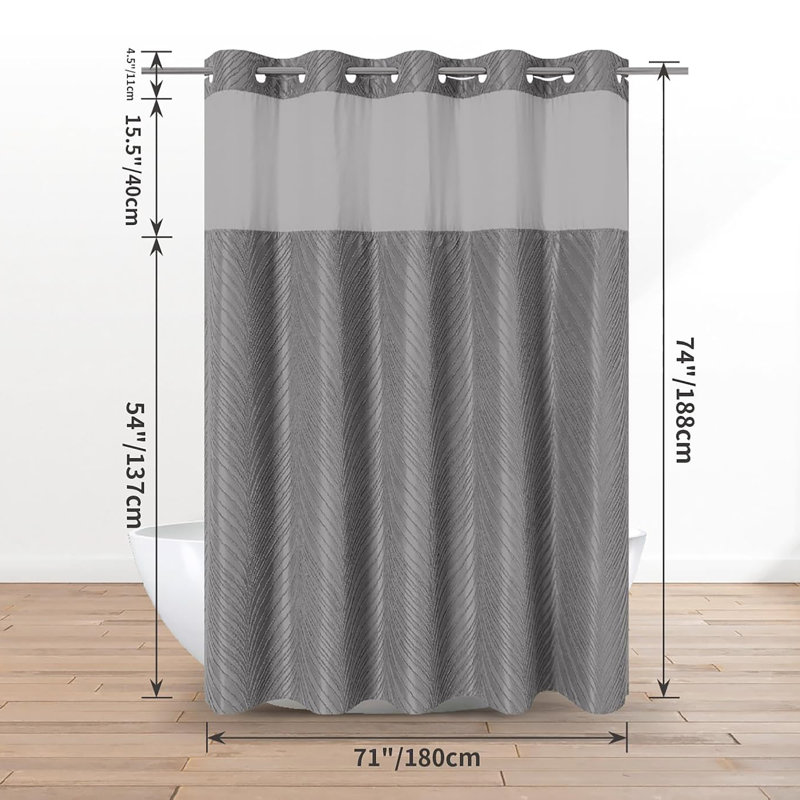 Ensemble de rideau de douche Stall no Hook, H 74 po x l 71 po, Gris chaleureux