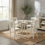 Ensemble de salle à manger rond 5 pièces en bois dur asiatique blanc lin, style milieu du siècle, avec chaises de salle à manger rembourrées en tissu lin