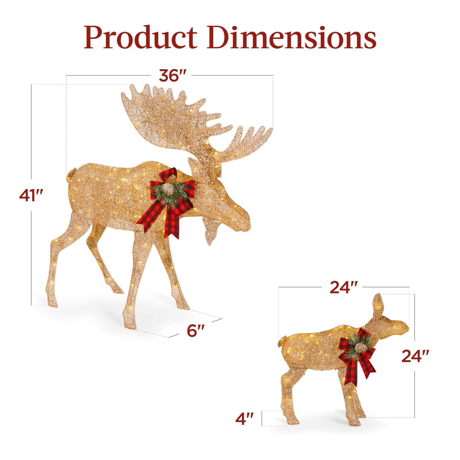 The Holiday Aisle® 2-Piece Lighted Moose Set, Gold