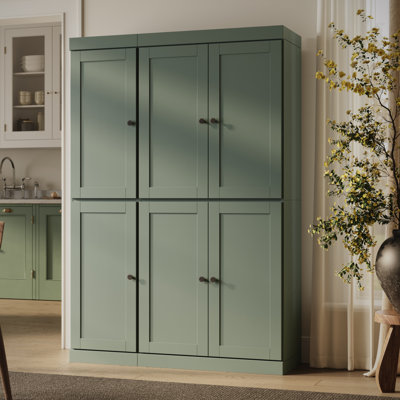 100% Solid Wood Pantry Cabinet with Shaker Doors, 2 Drawers, Adjustable Shelves, 48.5" Wide, 71.5" Tall