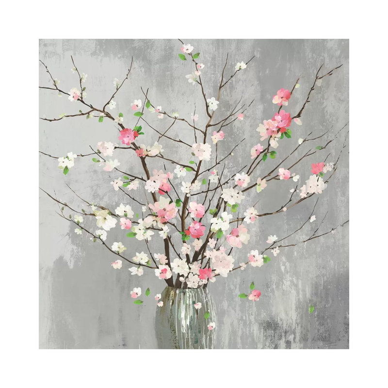 Delicate Pink Blooms by Asia Jensen - Painting, Wrapped Canvas, 18" H x 18" W x 1.5" D