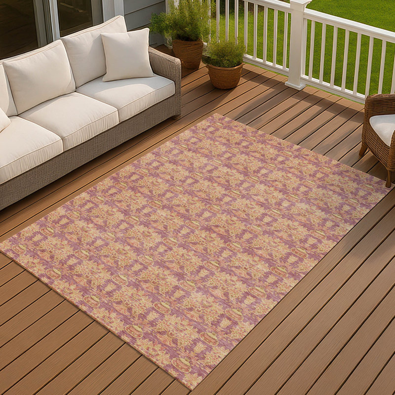 Machine Washable Indoor/Outdoor Chantille ACN2682 Floral Rug, Mauve, 10' x 14'