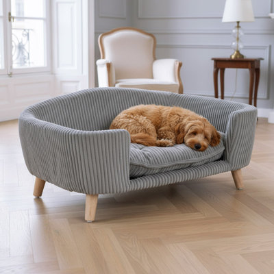 30" Elevated Dog Bed with Birch Wood Legs,Tufted Cushion & Orthopedic Support