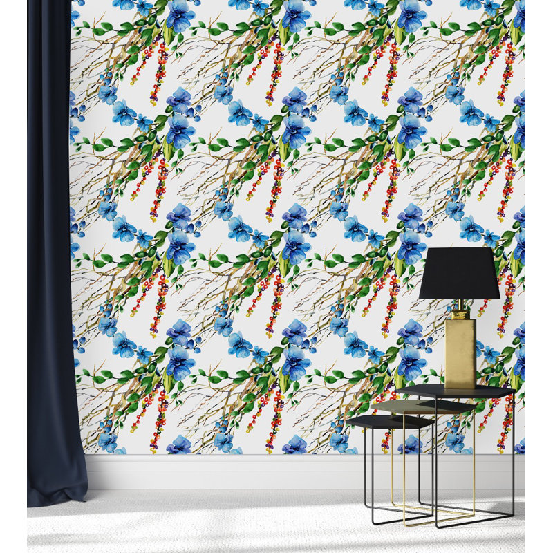 Panneau de papier peint auto-adhésif L 10,4 pi x l 25 po Blue Little Flowers
