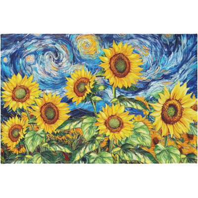 Sunflower Entryway Rugs 2x3 Ft  Summer Sunflowers Indoor Carpet Small Non-Slip Low Pile