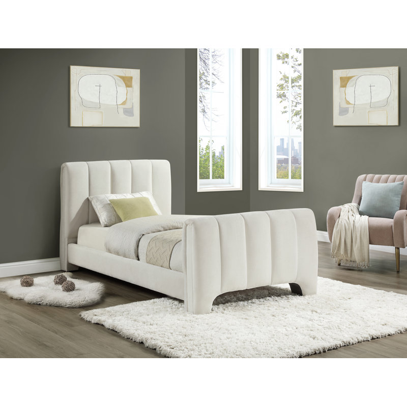 Lit en chenille Zerina, Tissu chenille crème, Simple