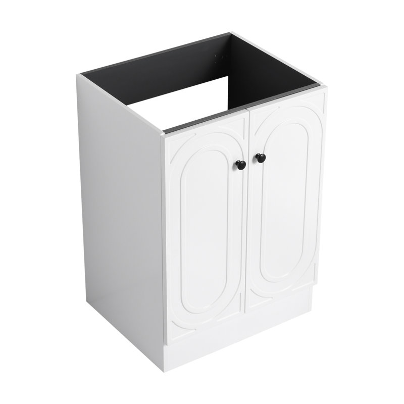 Meuble-lavabo autoportant 24 po et 2 portes d'armoire à fermeture en douceur - sans le lavabo, White