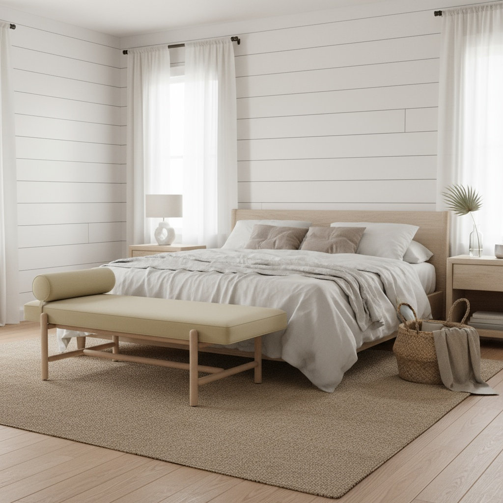 Cellire 29" Linen Entryway Bench, Natural, Khaki