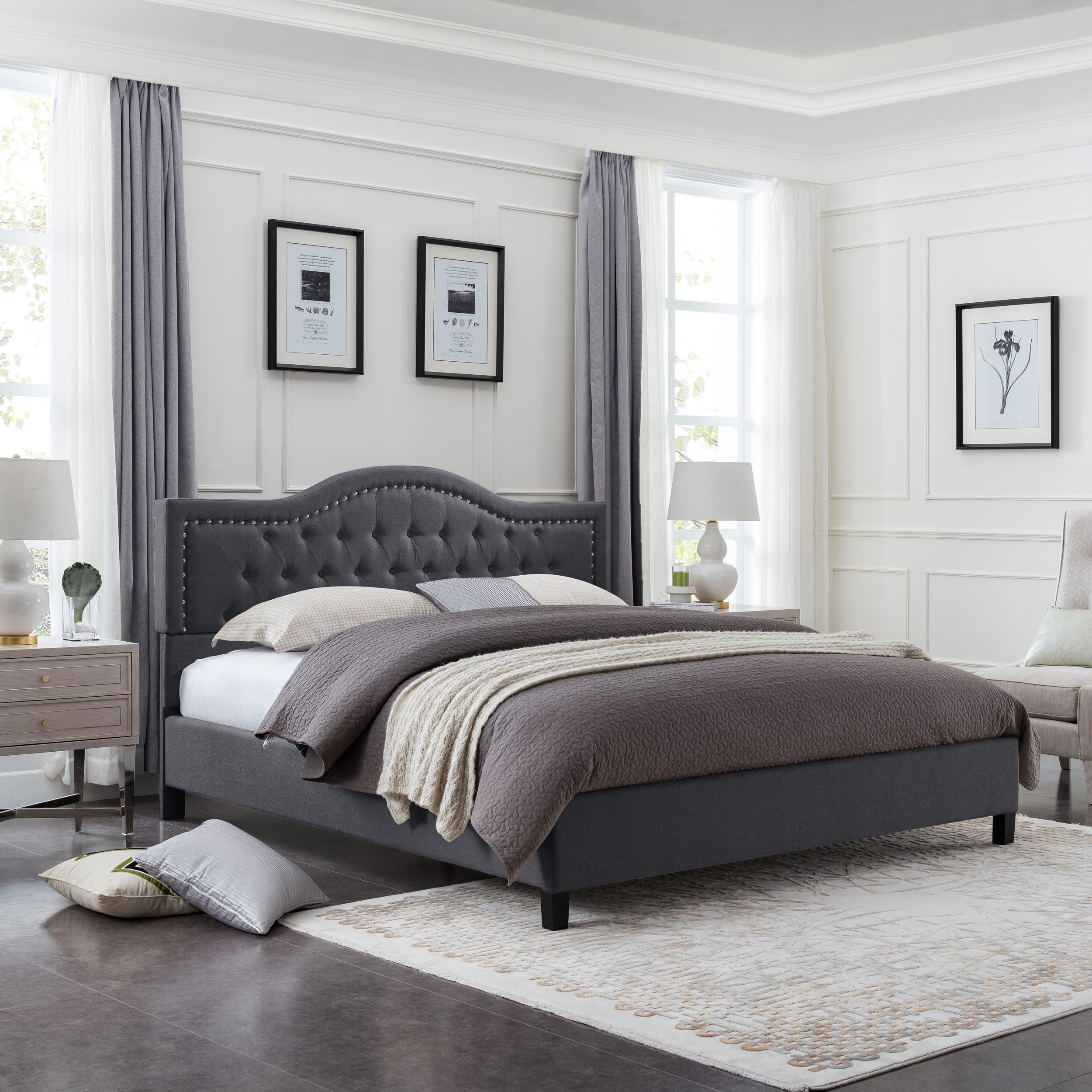 Winston Porter Thermia Queen Tufted Upholstered Platform Bed & Reviews ...