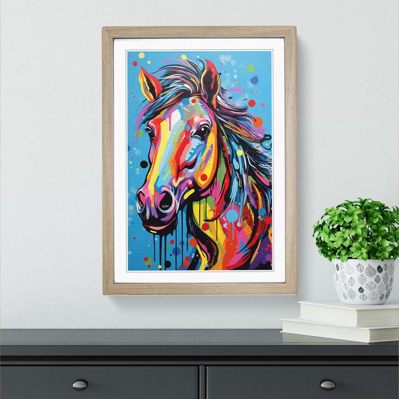 XYZ-FRM-V1223-5252 Pony Pop No.2 - Single Picture Frame Print on Wood, 64cm H x 46cm W x 2cm D, Oak