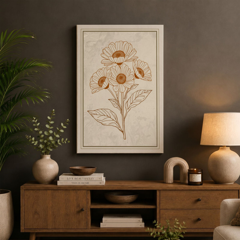 Study in Ochre Botanical - Wrapped Canvas, 36x24 - 91.4 x 61.0 cm, Ochre Border