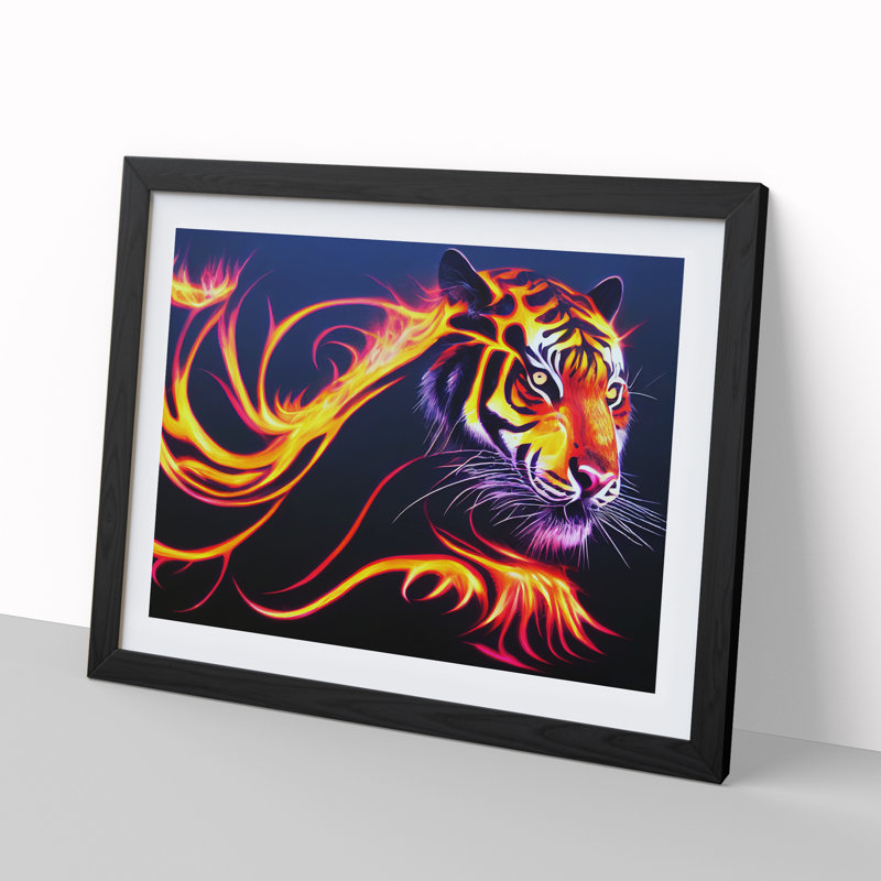 Tiger In Flames Abstract - Single Picture Frame Print, Black Framed, 46cm H x 64cm W x 2cm D