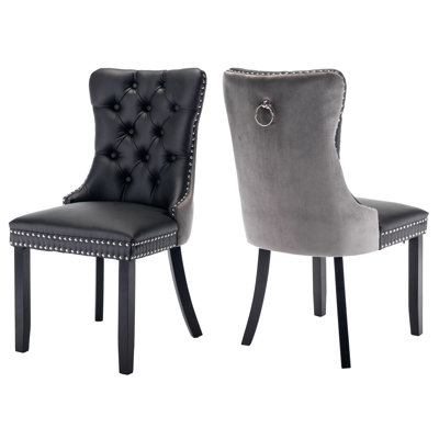 Kingson Modern Glam Tufted Two-Tone Dining Chair with Nailhead Trim & Back Pull Ring