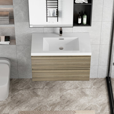 36" Floating Bathroom Vanity Sink, Alluring Storage. Resin Top Basin, Soft Close Drawers. Ash Grey Fascinate. 24V11-36Ag Sink Cabinet, Exquisite Unit. Splendor.