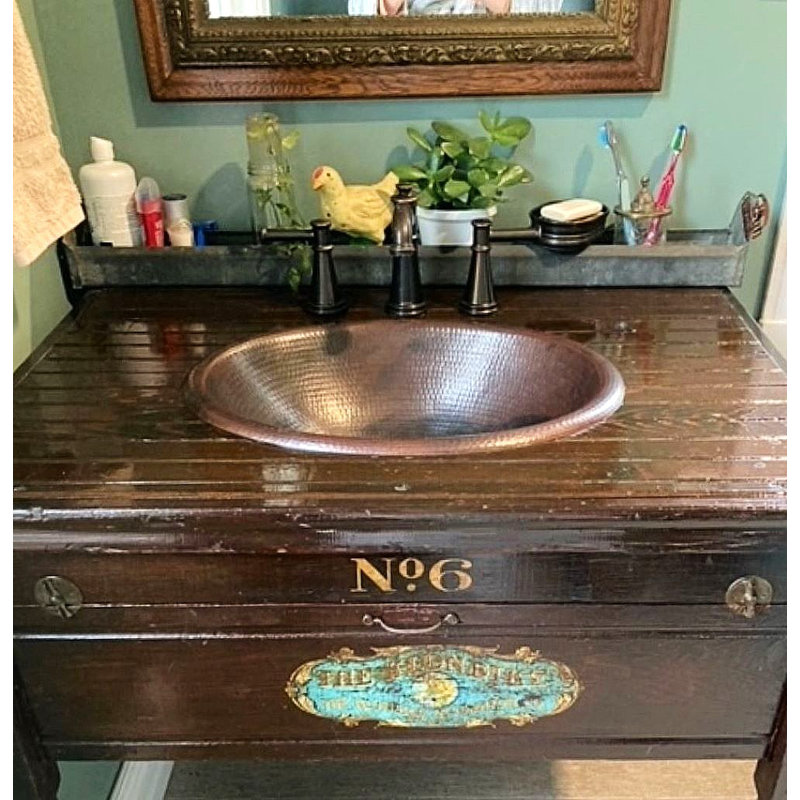 19" Oval Copper Drop In Bathroom Sink, Drain Included