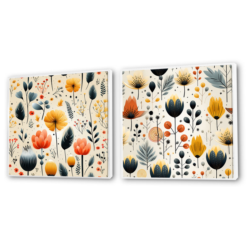 Ines - Ensemble de 2 collages carrés botaniques abstraits, Cadre flottant blanc, H 36 po x l 73 po