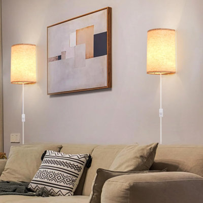 Plug In Wall Sconce, 3 Colors Wall Sconces Set Of Two, Industrial Plug In Wall Light, Wall Sconce Lighting On/Off Switch Vintage Wall Lamp For Bedroom Living Room Hallway Porch