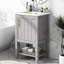 Meuble-lavabo de 20 pouces avec vasque en céramique blanche, meuble-lavabo en bois massif gris, porte à fermeture douce, support de rangement pour les essentiels, mouchoir à tablette ouverte, poignée de bar en acier inoxydable, lavabo moderne-553178875