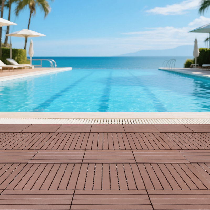 24 tuiles de terrasse d'extérieur gris foncé, Rouge / Brun