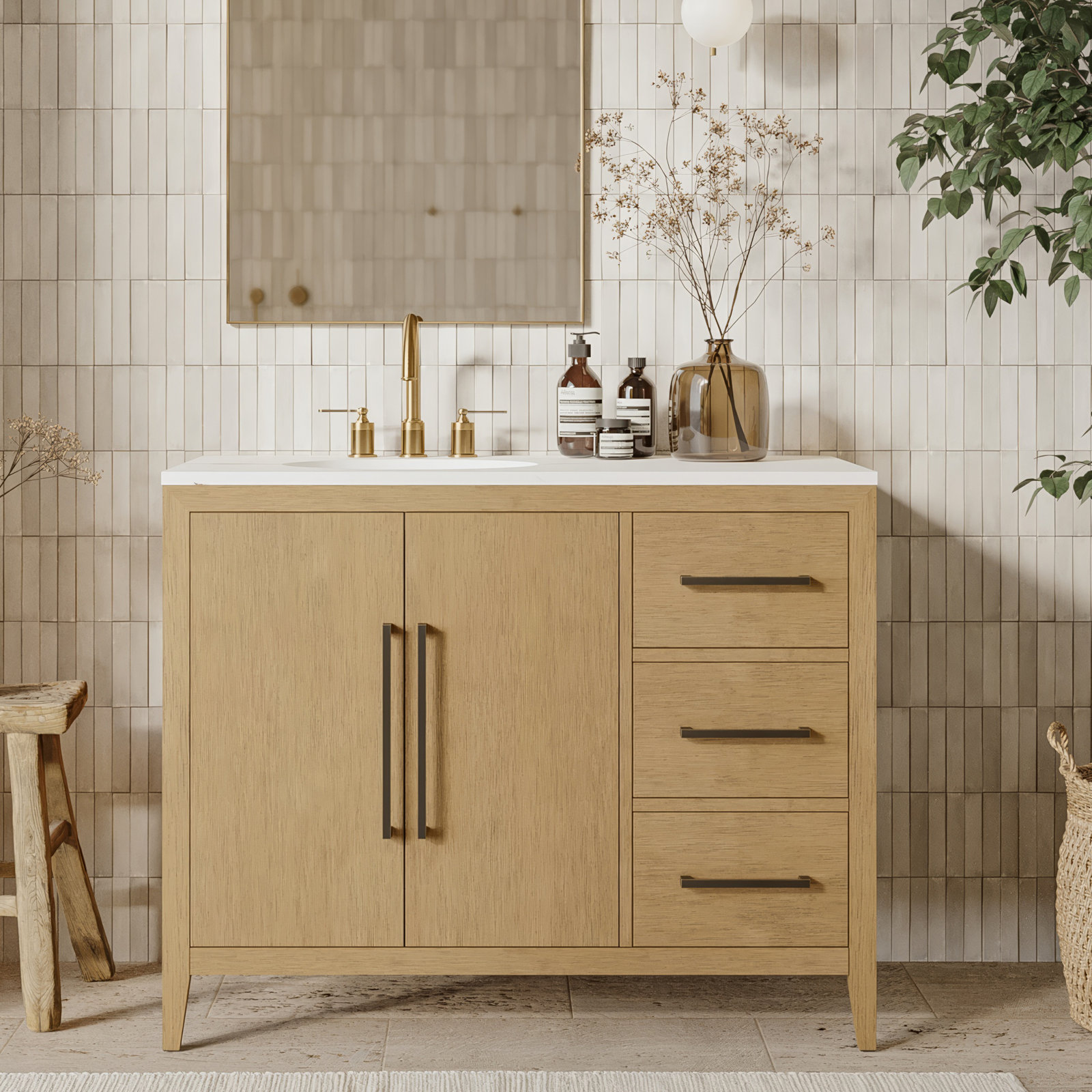 Alsup 42'' Single Bathroom Vanity, Wire Brushed Oak
