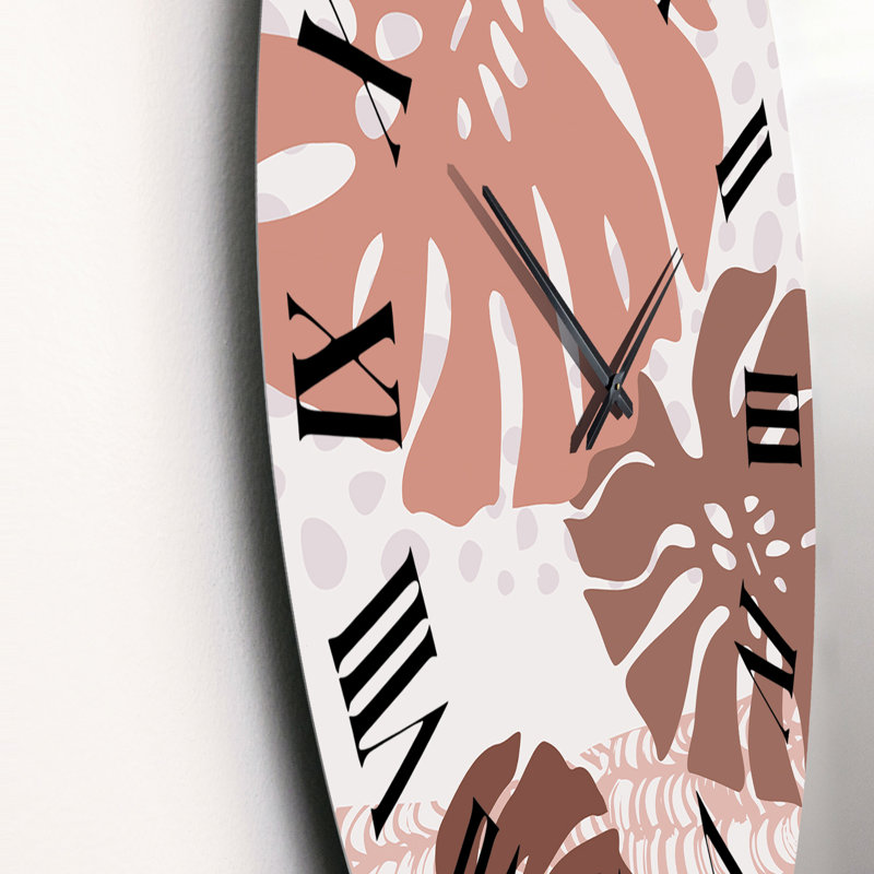 Abstraction de feuilles tropicales dans des tons de terre - Horloge murale tropicale, Moyen
