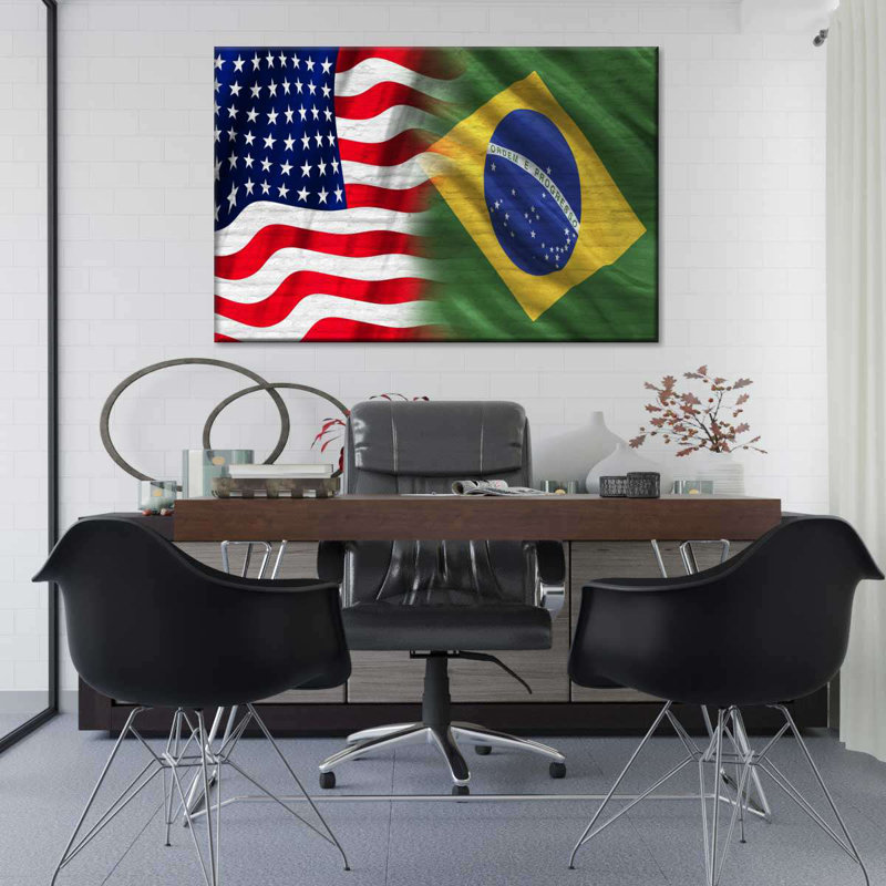 Drapeau des États-Unis et du Brésil, reproduction sur toile, H 20 po x l 30 po x P 1,25 po