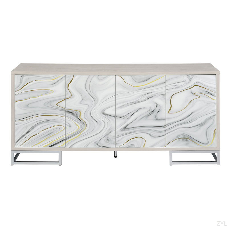 Armoire console White Marcle Paint & Chrome Finish