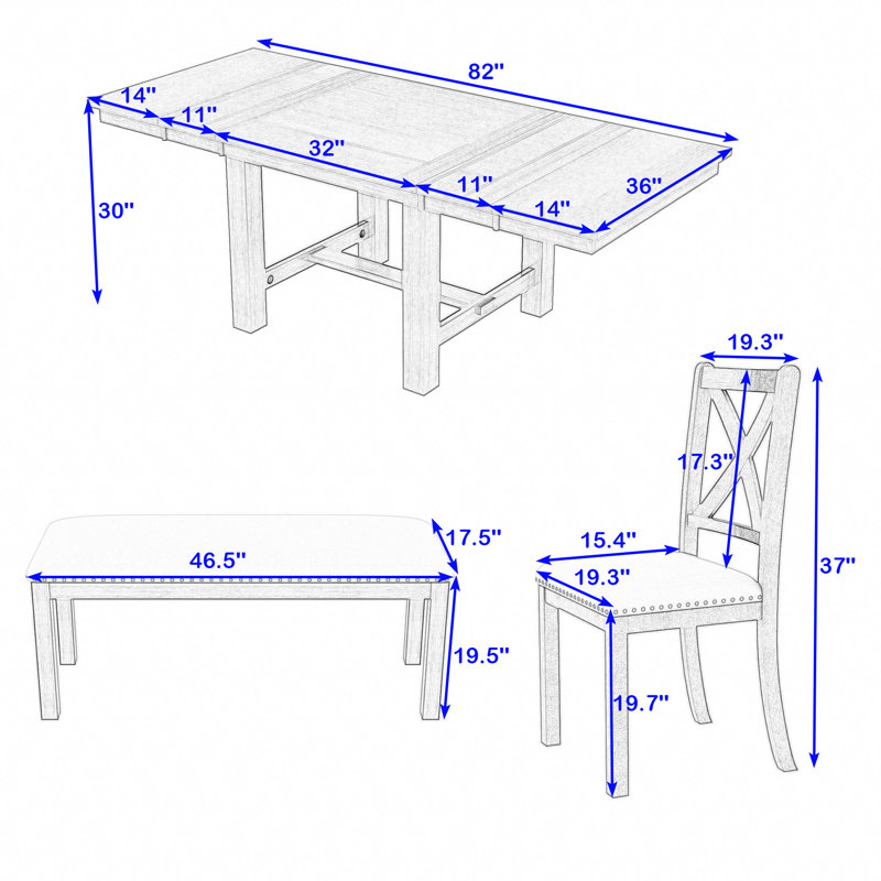 Chauntae 6 - Piece Extendable Trestle Dining Set, 4 Upholstered Dining Chairs and Bench, Natural
