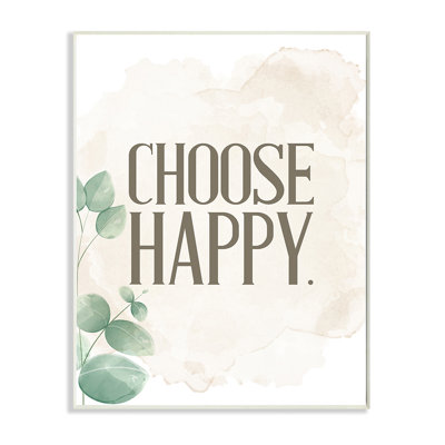 «Select Happy Text Green Leaves Neutral Brown» par Kim Allen - impression d'art graphique