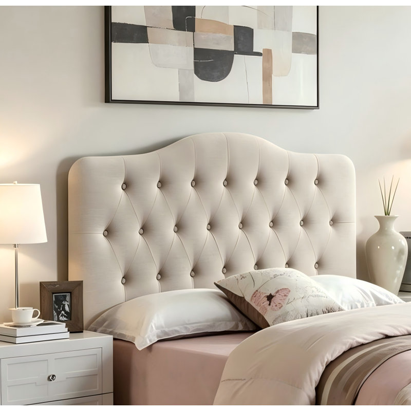 Tête de lit tapissier à boutons Modern, Full, Beige