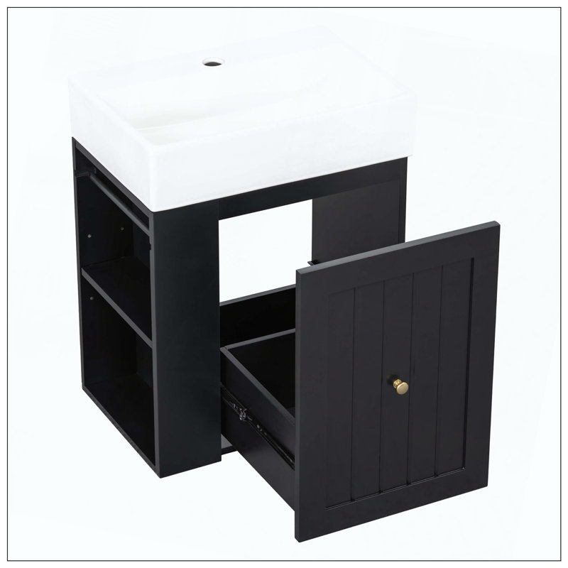 Panneau de meuble-lavabo de salle de bain en panneau de fibres à densité moyenne, Noir