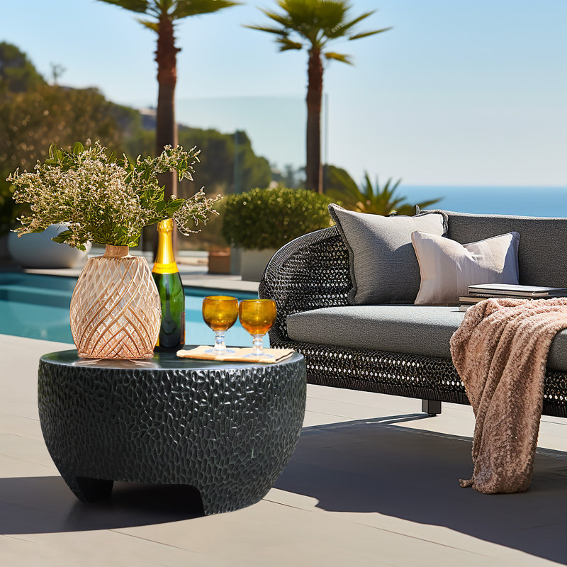 27.2'' W Black-Green Cement Round Outdoor Coffee Table