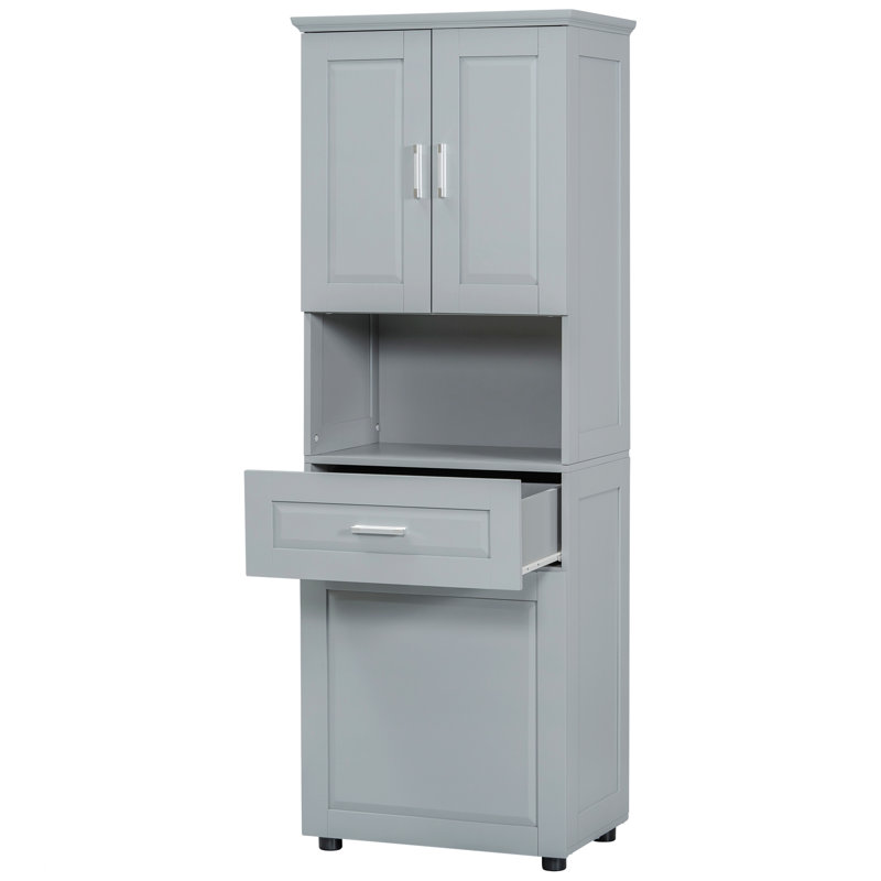 Tall Bathroom Cabinet With Laundry Basket And Drawer, Grey