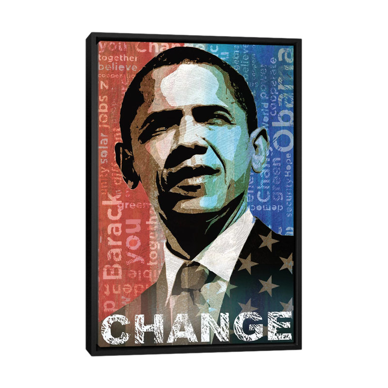 « obama : change », reproduction d’impression sur toile, H 26 po x l 18 po x P 1,5 po, Toile avec cadre noir, Pas de tapis