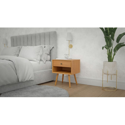 Mcm 1 Drawer Solid Wood Nightstand Caramel